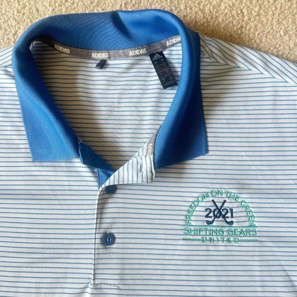 Adidas Mens Blue Stripe SS Golf‎ Polo Shirt Sz L